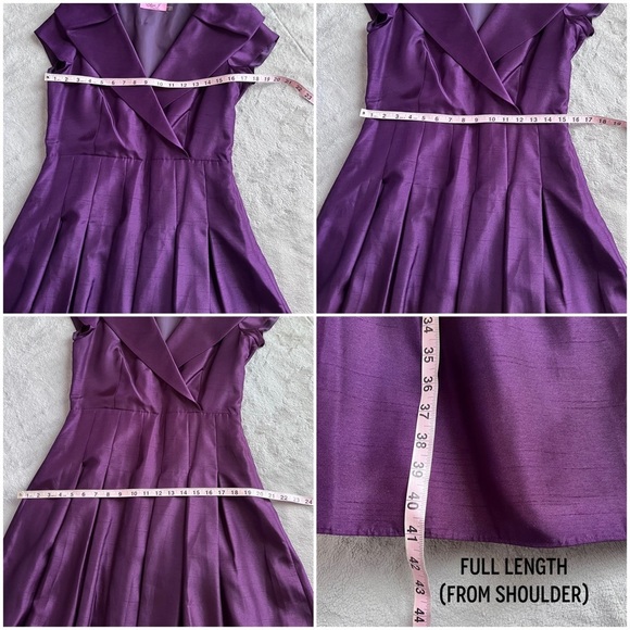 Eliza J Portrait Drape Collar Satin Tea Length Cocktail Gown Dress Purple Sz 8 - Picture 17 of 17
